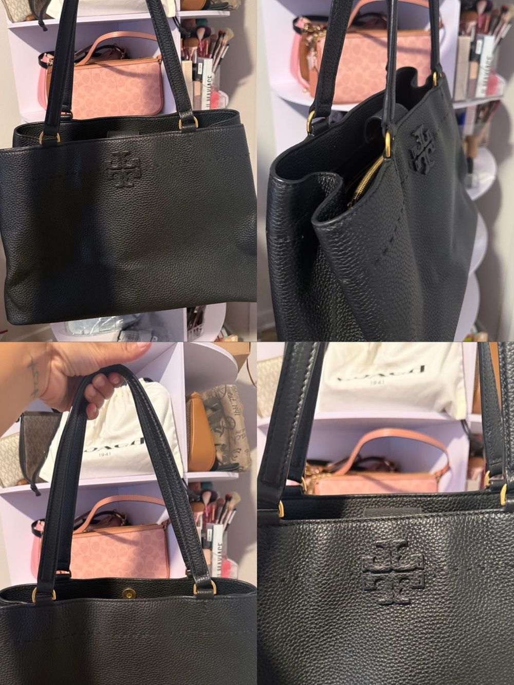 Tory Burch Black Pebbled Leather Shoulder Tote